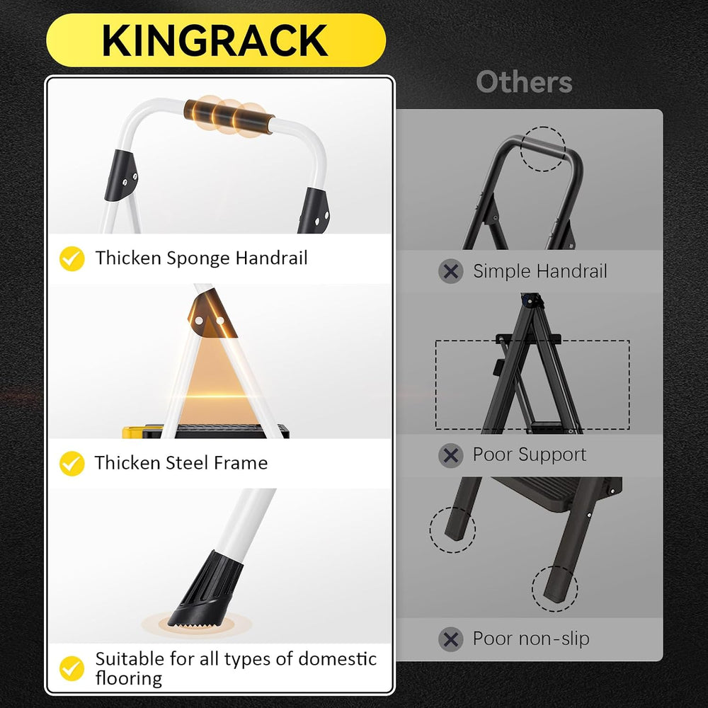 KINGRACK 3 Step Folding Ladder, 800lbs Capacity Step Stool with Safety Lock, ...