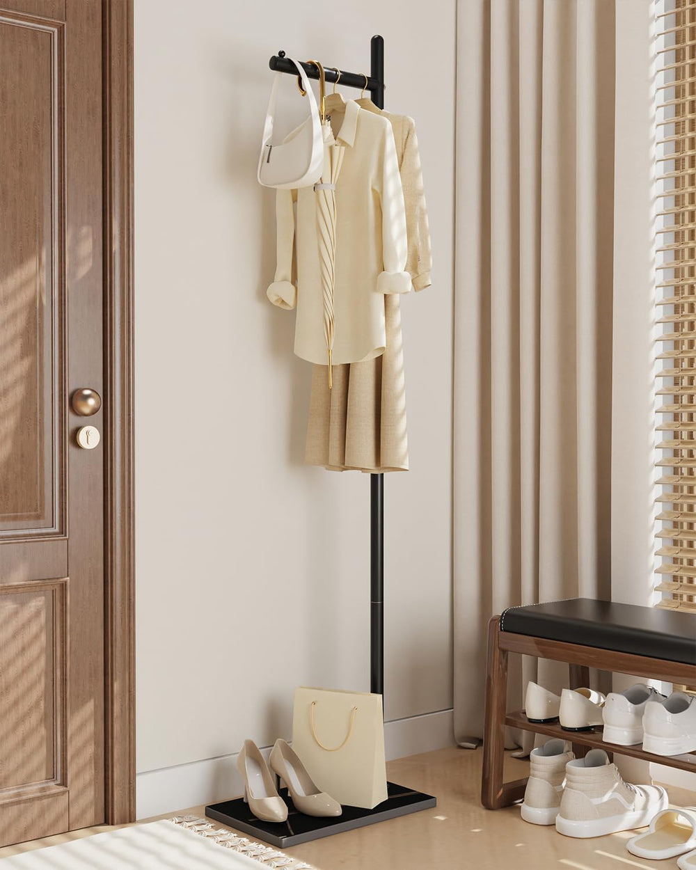 Yawinhe Metal Coat Racks with Square Base,L-Shaped Clothes Stand,Black