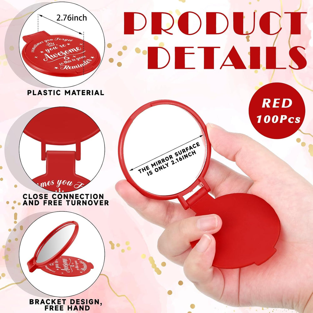 100 Pcs 2.76 Inch Inspirational Pocket Mini Compact Mirror Bulk Portable Fold...