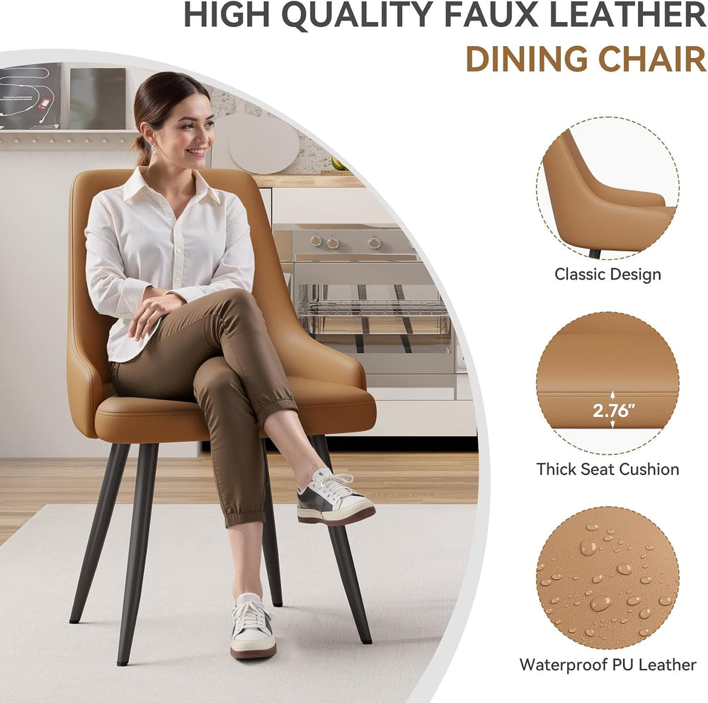 Faux Leather Chairs Set of 6, Waterproof Padded Seat,Brown
