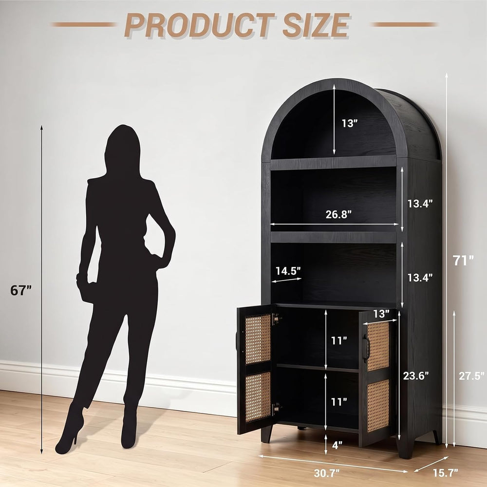 Arched Pantry Cabinet, 71" Kitchen Pantry Cabinet with Smooth Gliding Dr...