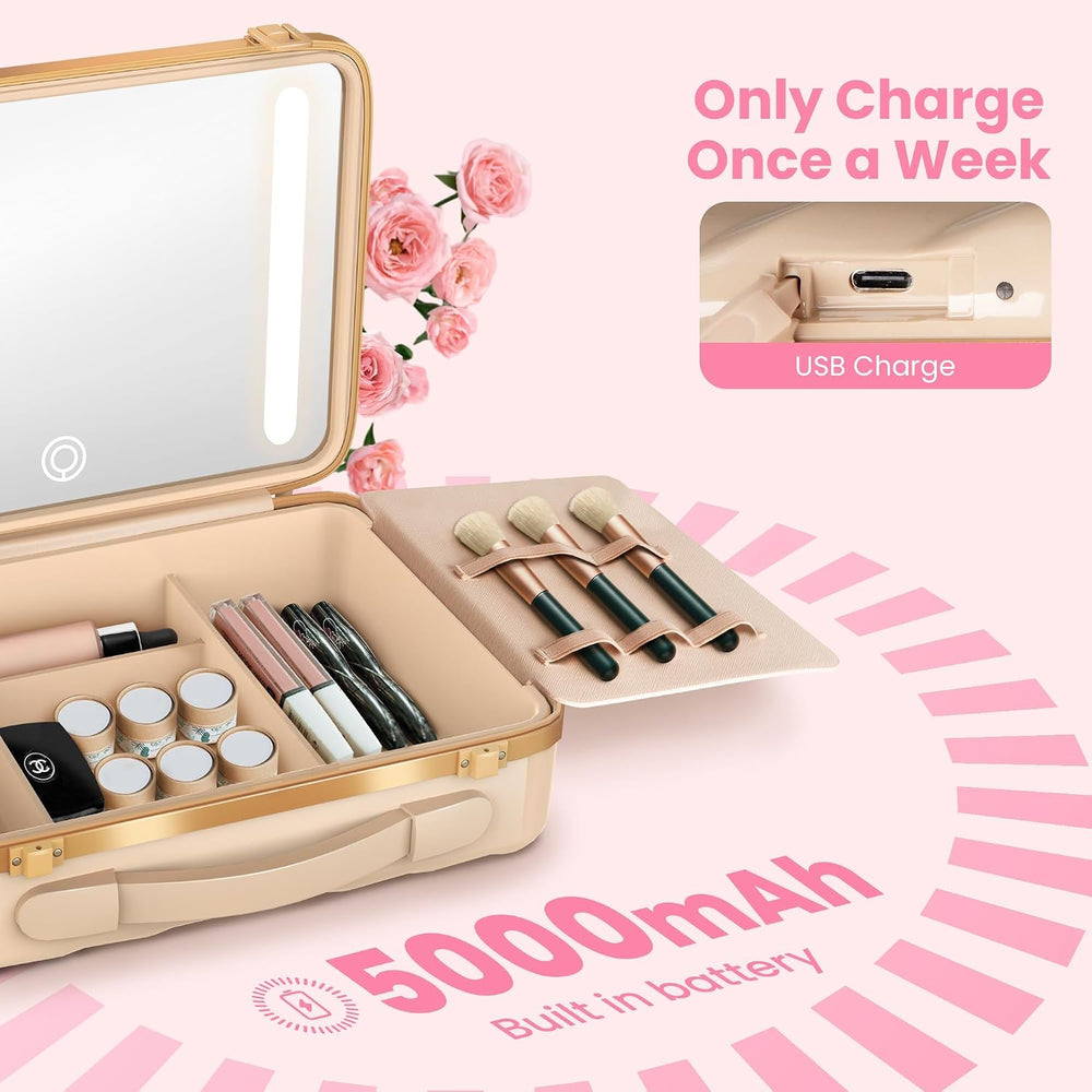 EASYINBEAUTY Makeup Travel Case with LED Lighted Mirror, Pink
