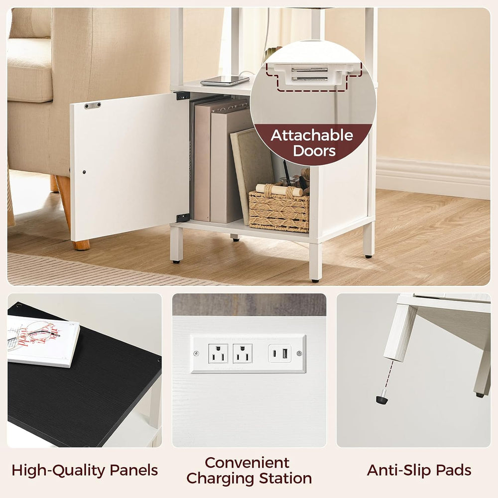 MAHANCRIS Set of 2 Farmhouse Nightstand with Charging Station, Night Stand En...