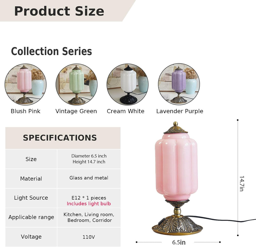 Vintage Pink Milk Glass Touch Bedside Lamp, 3-Way Dimmer, USB-C+A