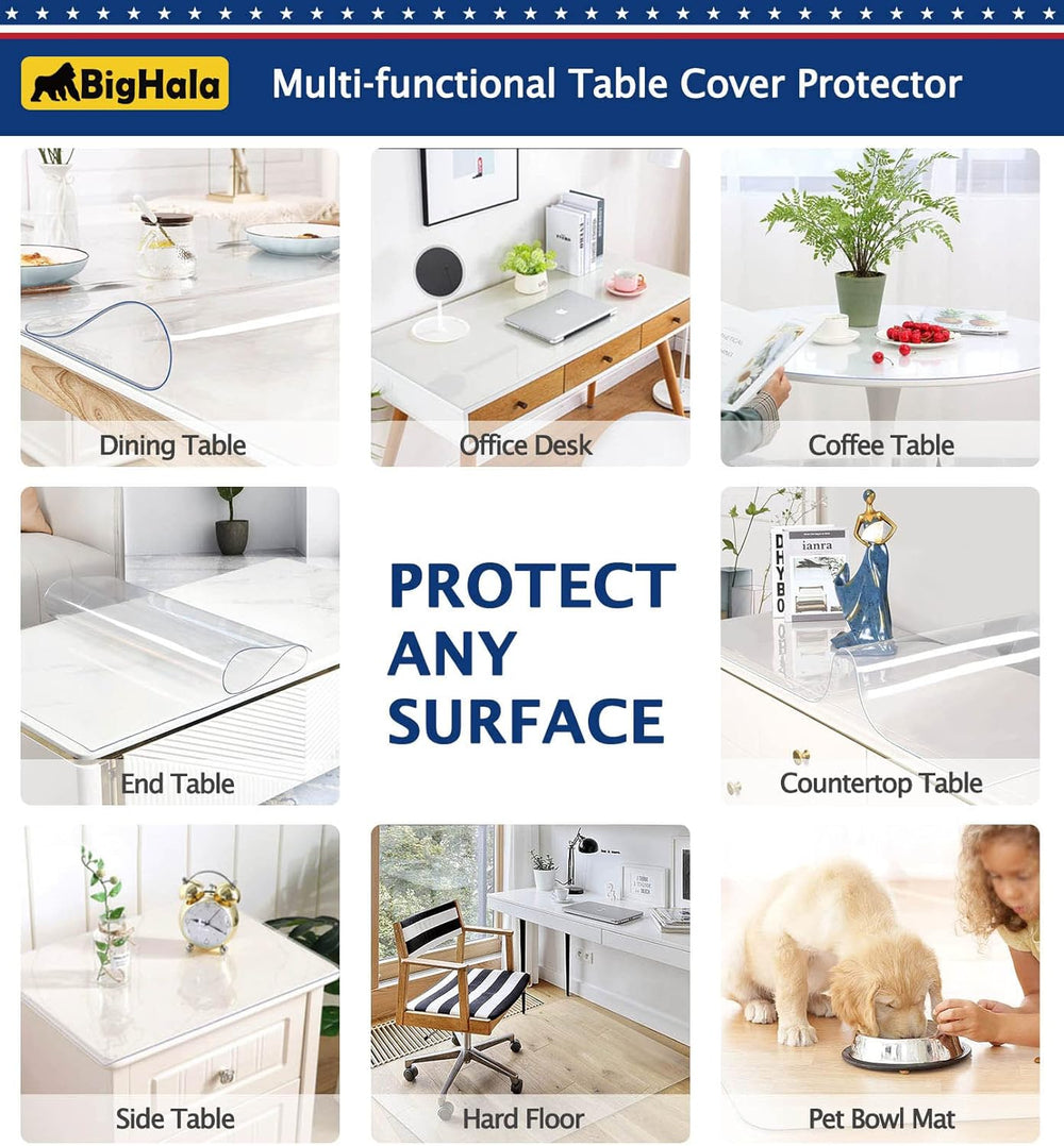 Coffee Table Protector Multi-Size Eco Thick Clear Plastic Tablecloth Cover PV...