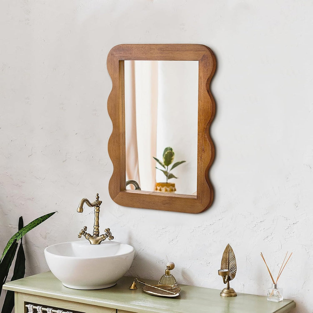 Wooden Mirror 16 X 12in Frame Walnut Brown Wood Rustic Wall Mirror