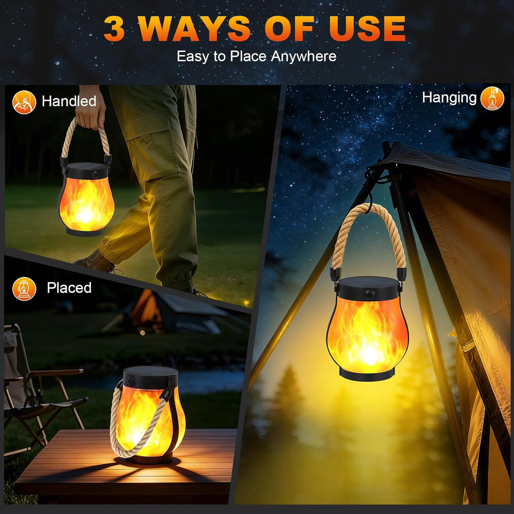 Solar Lanterns Outdoor 4-Pack with Ultra-Real Flame Lights, Dual Charging (US...