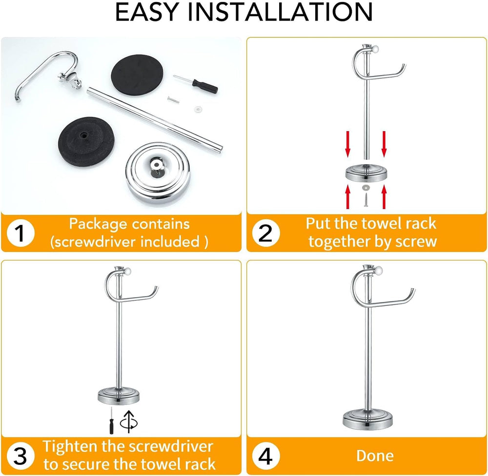 BESy Stand Hand Towel Holder, Countertop Towel Bar, Polished Chrome