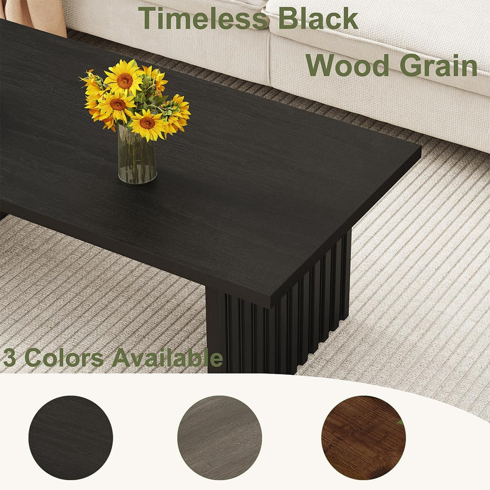 BON AUGURE Black Coffee Table, 43 Inch Fluted Living Room Tables, Modern