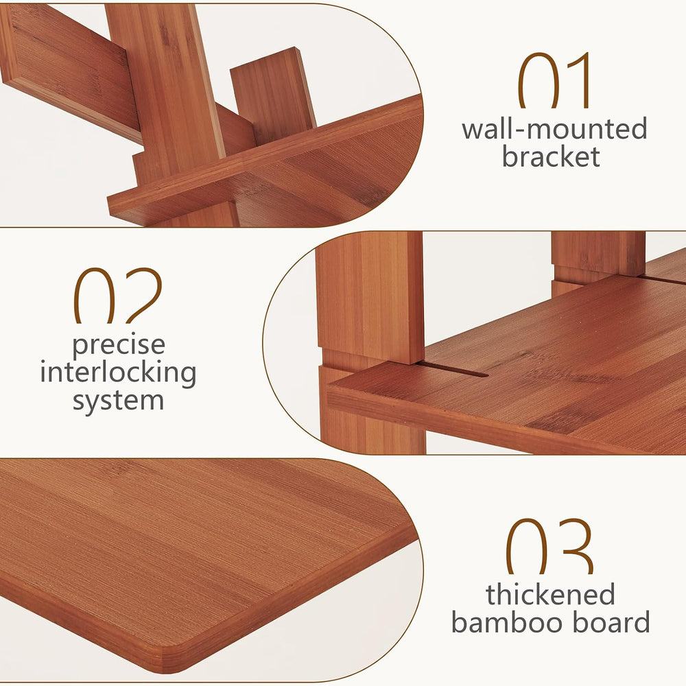 Lauxery 4-Tier Bamboo Wall Mounted Bookshelf, Rustic Brown, 43.3x45.7 in