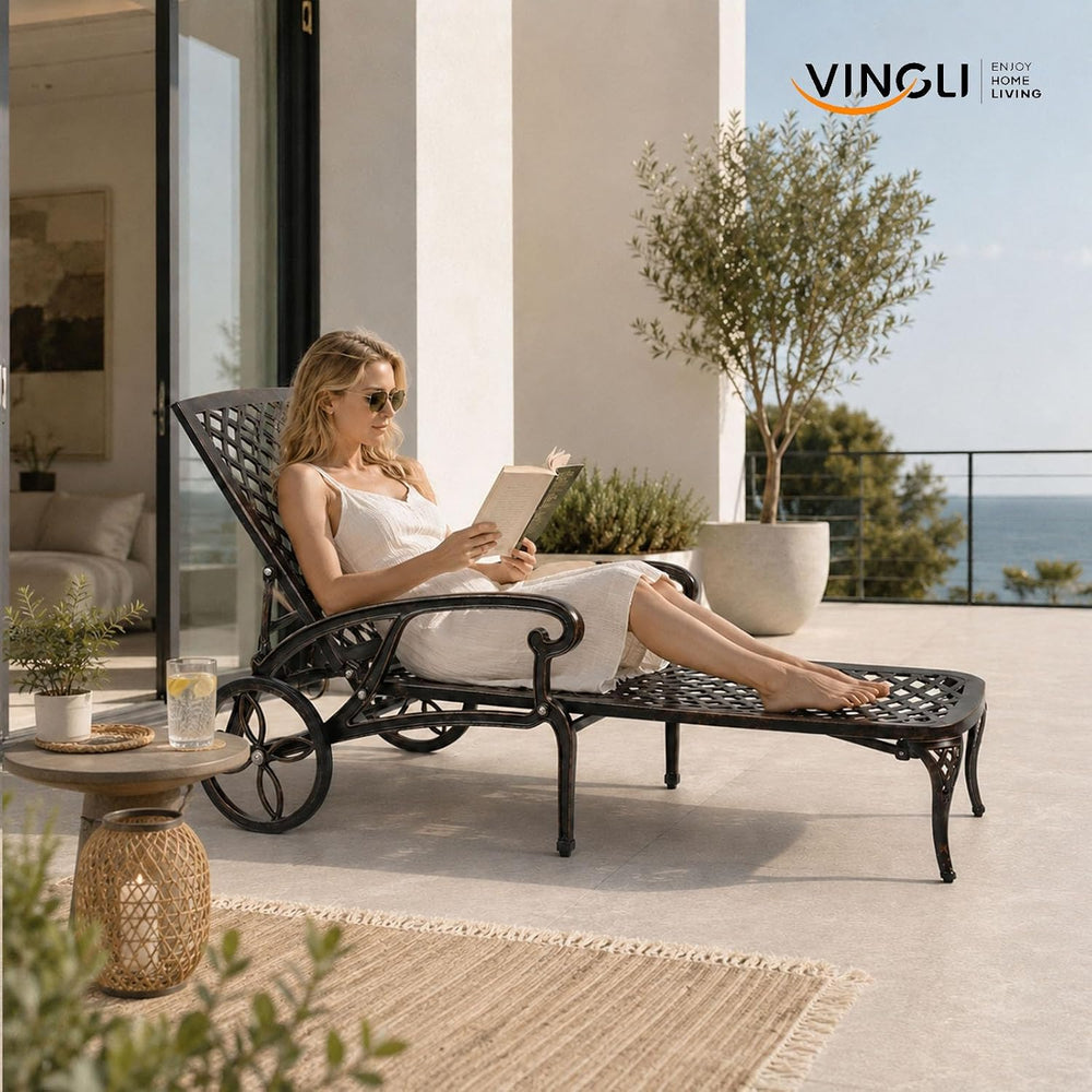 VINGLI Cast Aluminum Outdoor Chaise Lounge Chair (1, Bronze)