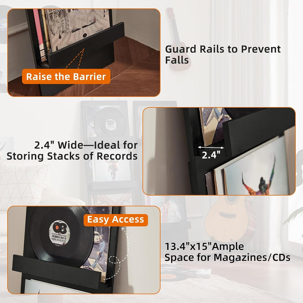 LELELINKY Wall-Leaning Vinyl Record Holder Set of 3 with 3 Tier Display Shelf...