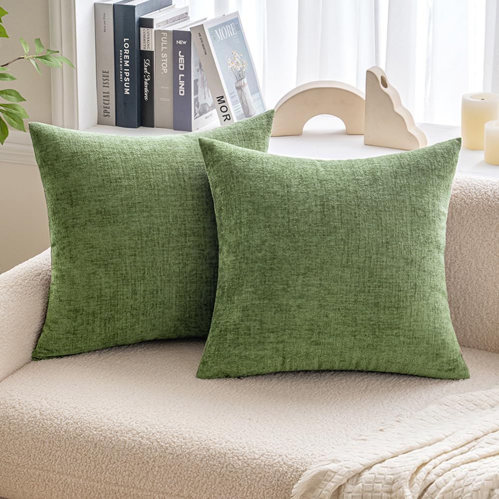 MIULEE Soft Chenille Euro Throw Pillow Covers Sage Green 26x26 Pack of 2