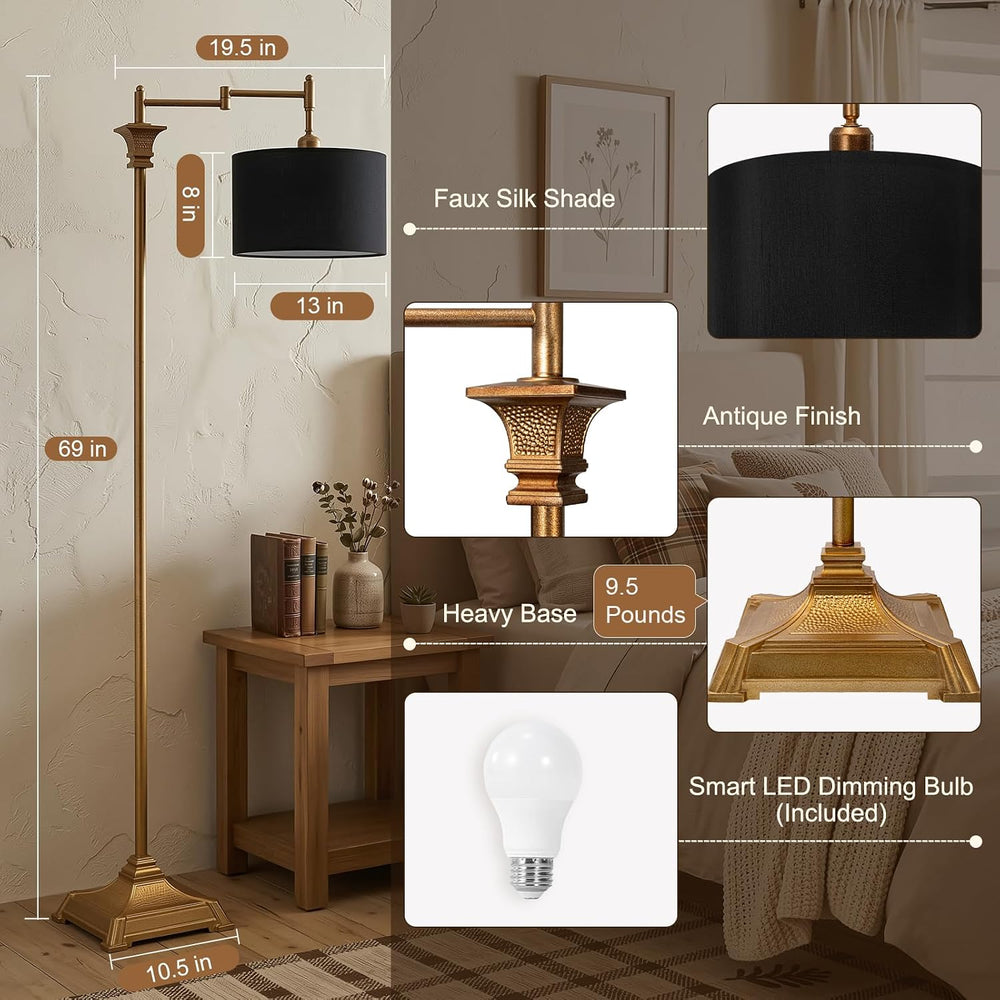 Scenekoy 68” Floor Lamp with Remote for Living Room Bedroom, Antique Gold