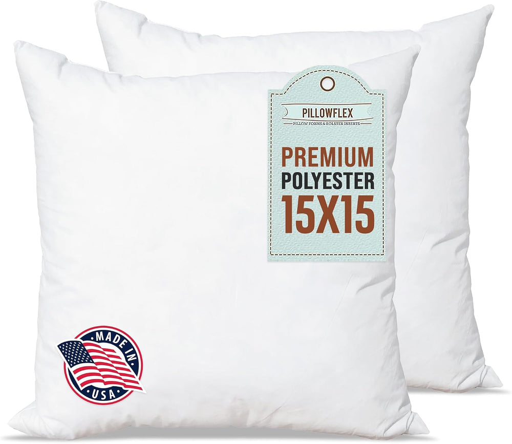 Pillowflex Premium Polyester Pillow Insert - 15x15 Soft Decorative Pillow