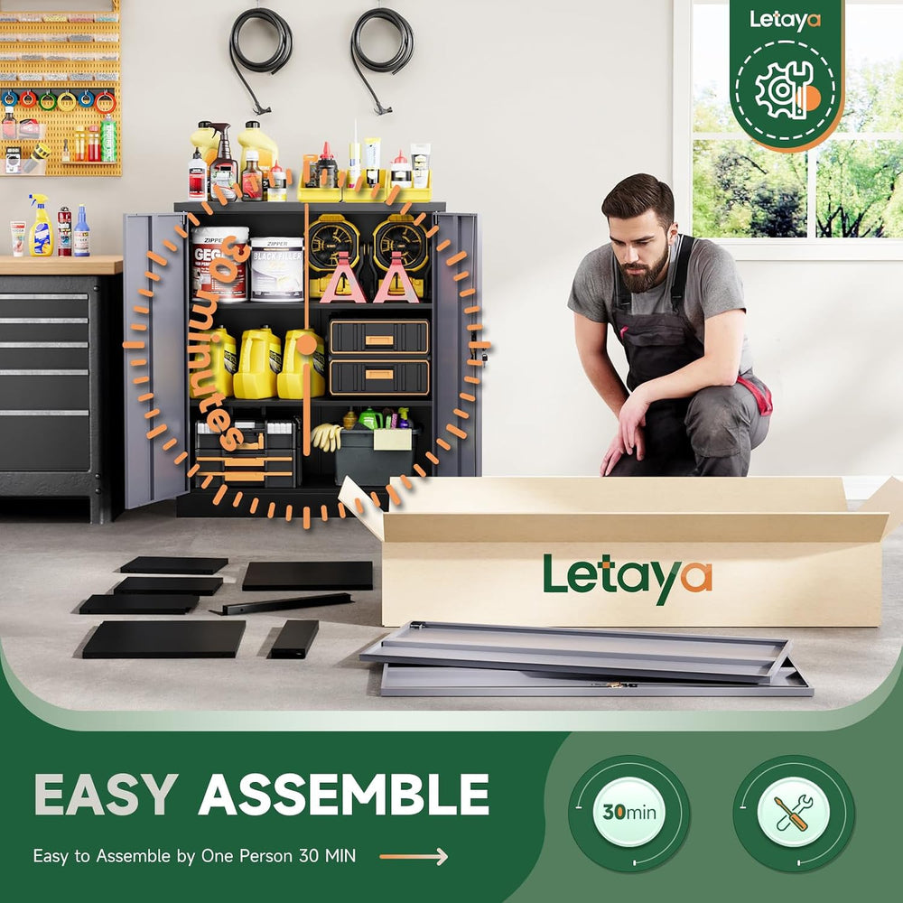 Letaya Metal Storage Cabinets with Lock Door,2 Adjustable Shelves Organizer S...
