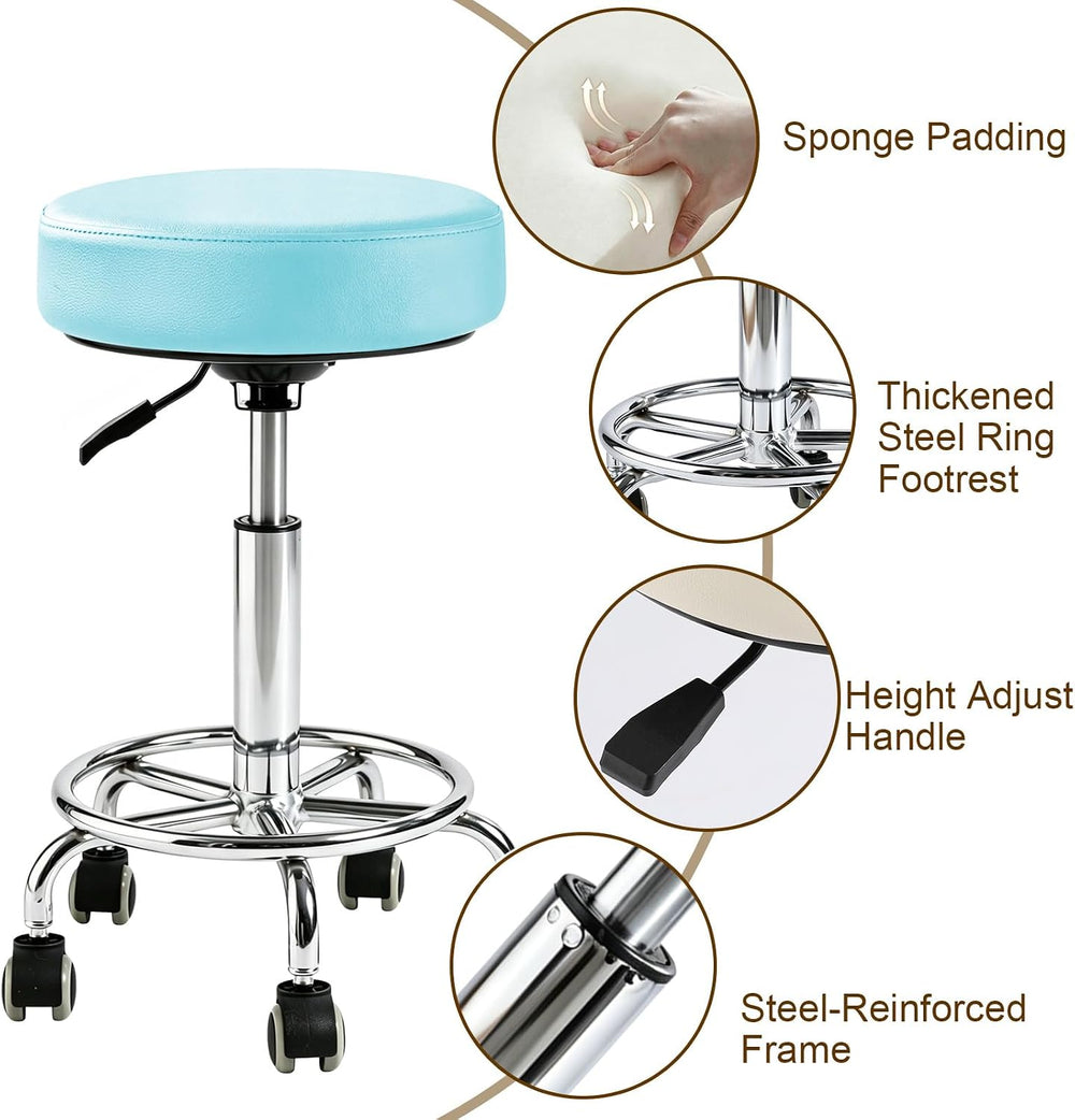 500lbs Heavy-Duty Adjustable Rolling Stool with Wheels & Foot pedal ring