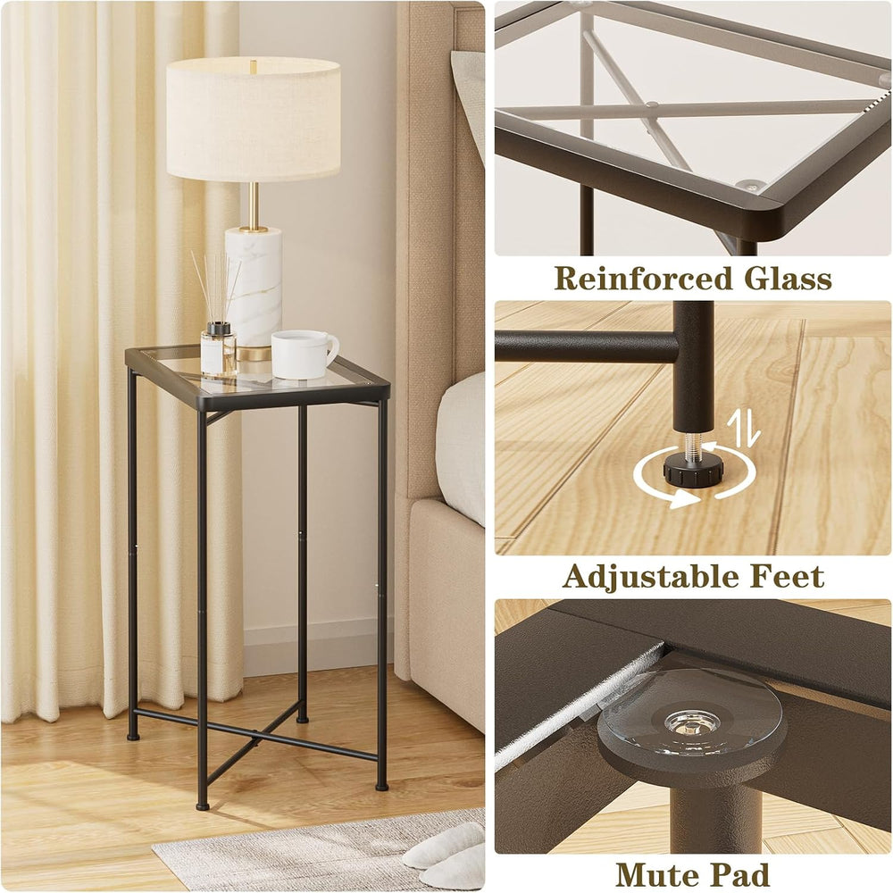 Garden 4 you Small Side Table, Glass End Table Set of 2, Black Outdoor Side T...