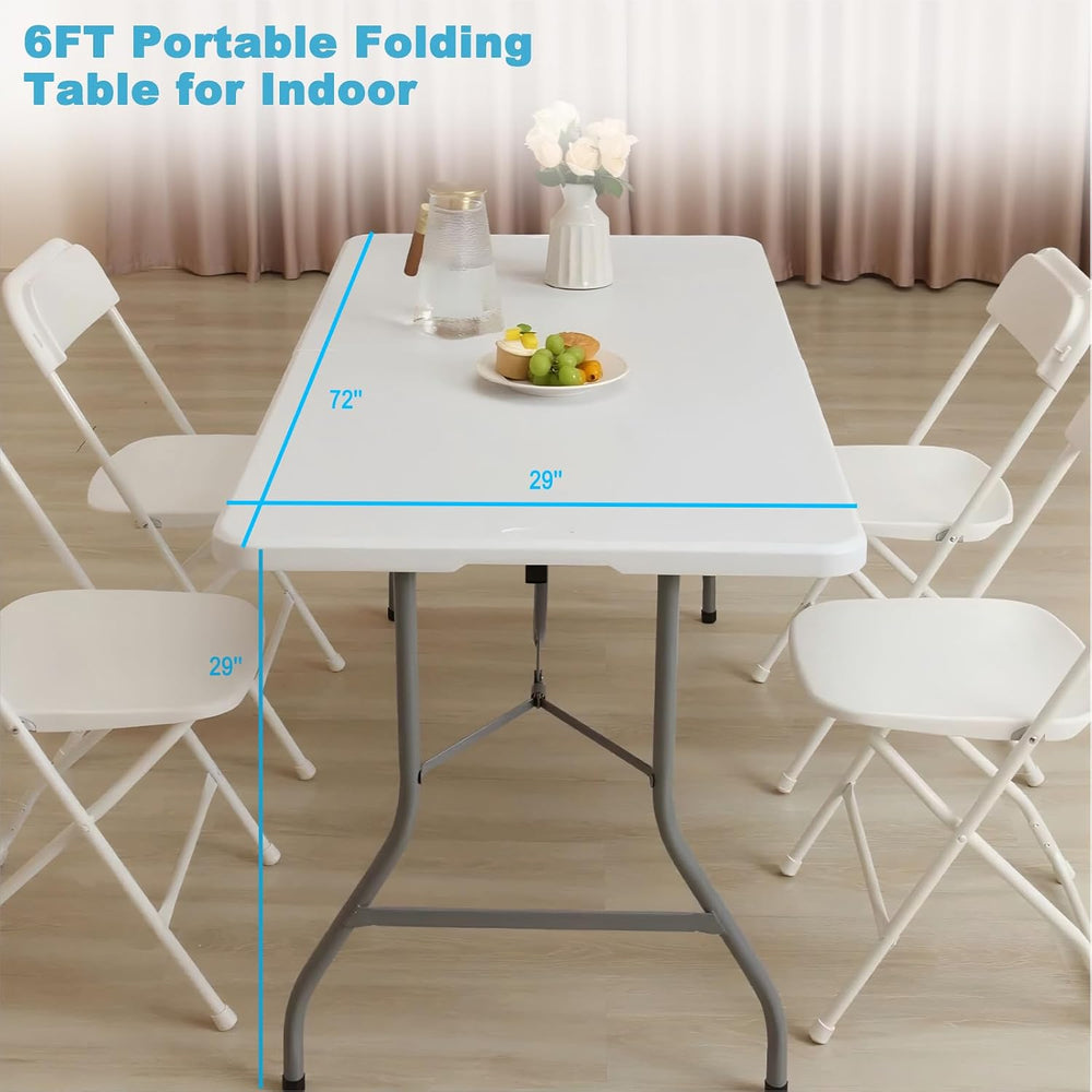 SEALAMB 6FT Portable Plastic Folding Table,Heavy Duty,Fold-in-Half,White