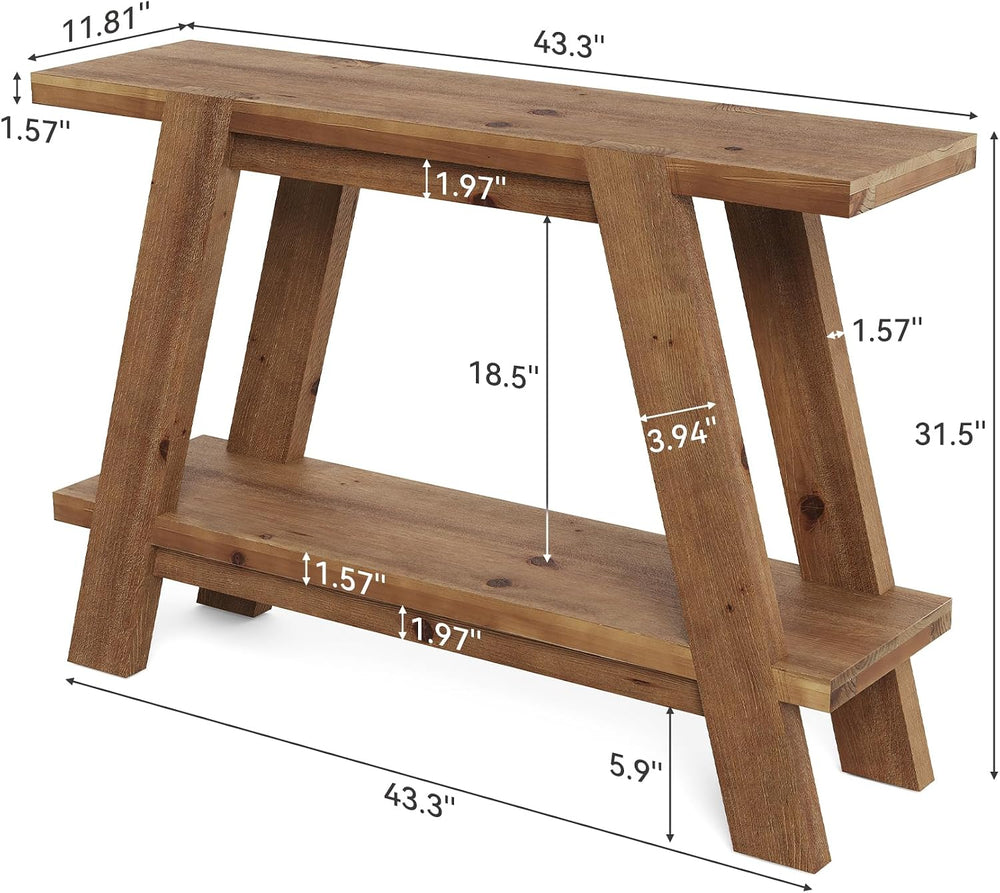 43.3" Solid Wood Entryway Table, 2-Tier Farmhouse Console Table with Sto...