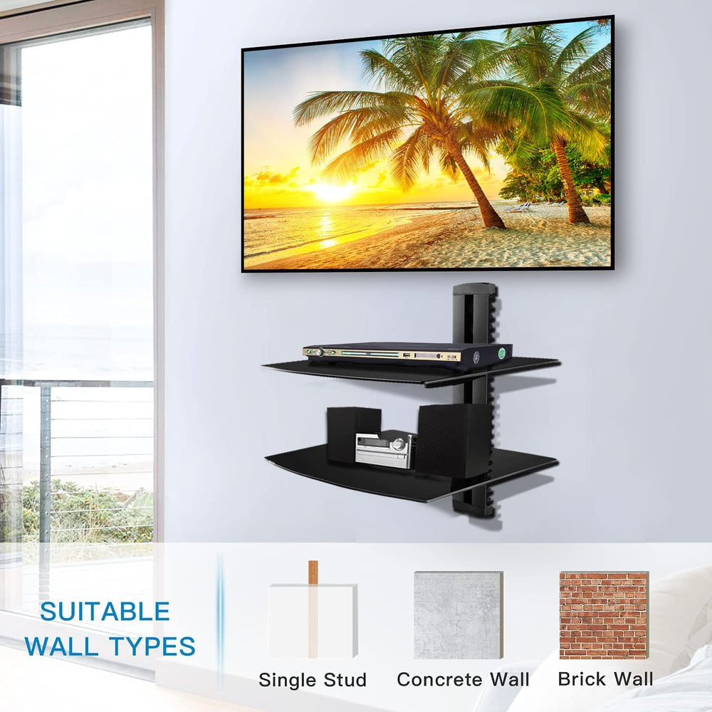 Suptek Glass Floating Shelves, TV Wall Mount with Shelf for DVD Player / PS4 ...