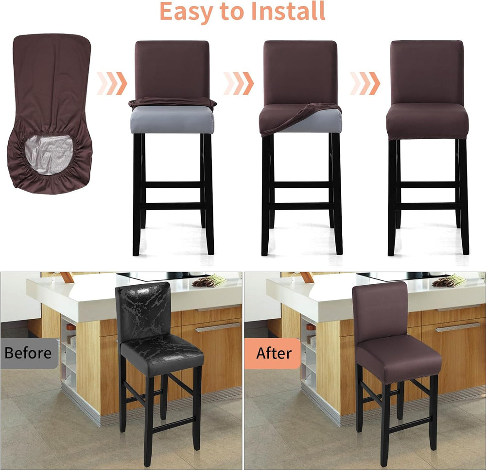 Fuloon Waterproof Barstool Covers Chair Slipcovers, Solid Chocolate, 4 Pack