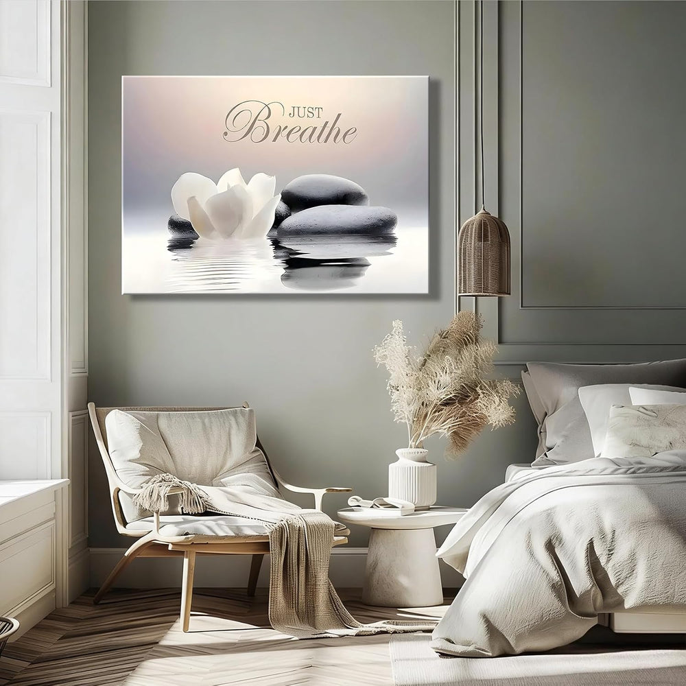 Framed Canvas Wall Art, Bathroom Decor, Spa Wall Decor, Zen Artwork, Just Bre...