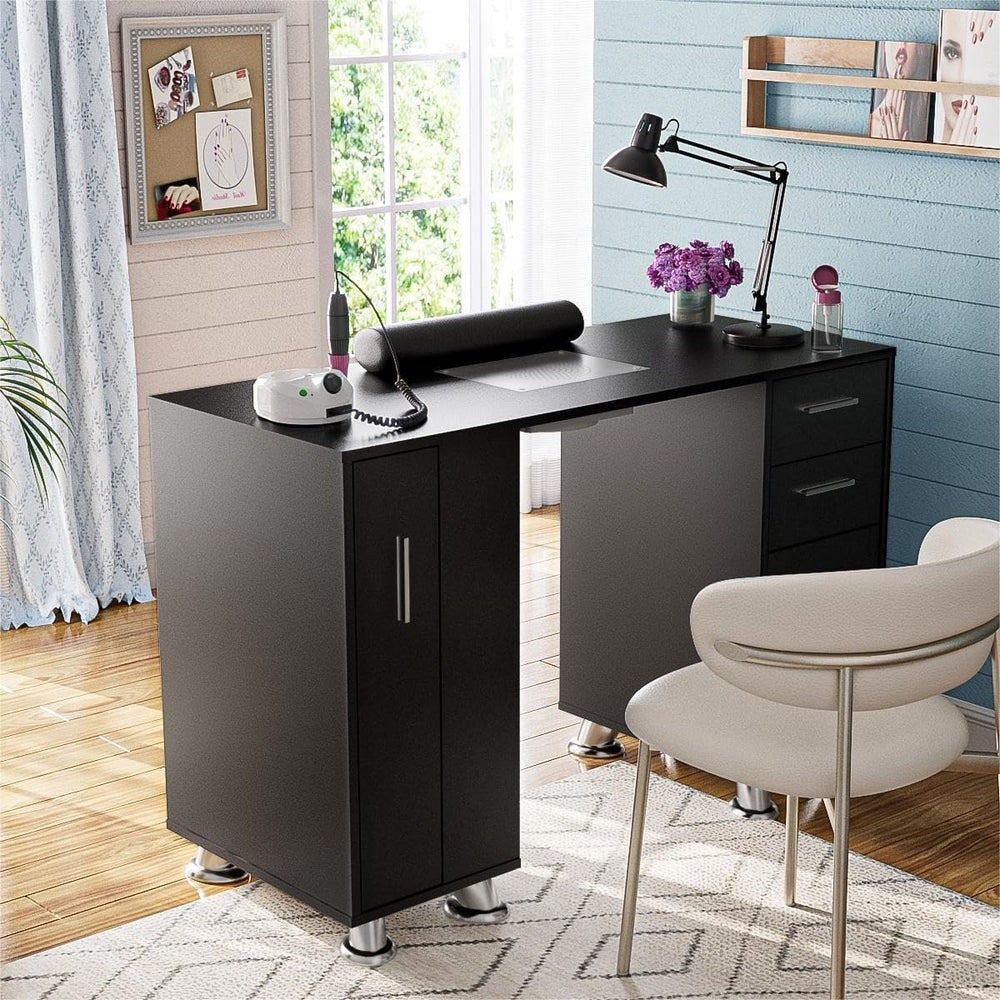 Manicure Table with Dust Collector, Large Storage Nail Desk (Black)