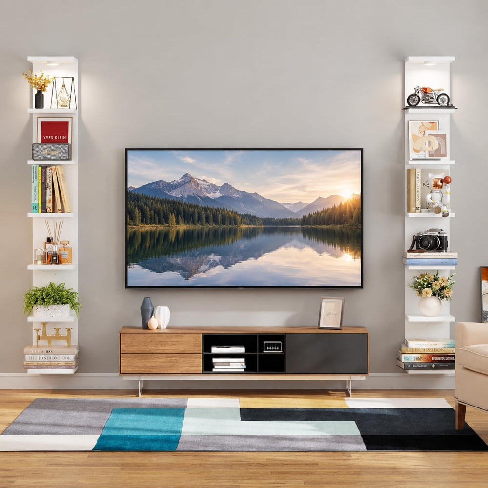7 Tier Wall Shelf Unit White Floating Shlef with Led Light for Display