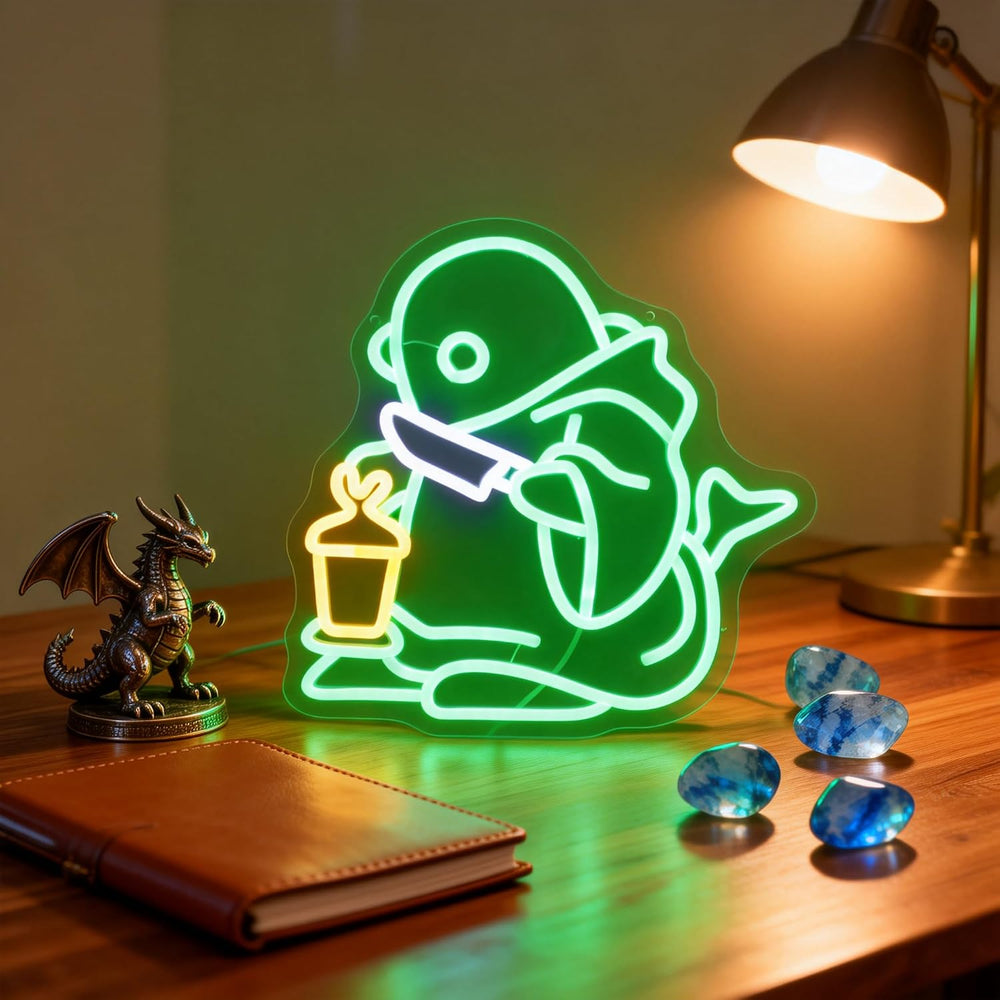 Mysterious Lantern Bearer Neon Sign, Green Glow, 13"x12.6"
