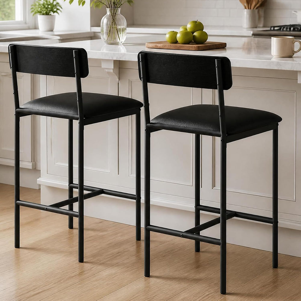 GarveeHome Bar Stools Set of 2, Upholstered Counter Height Bar Stools with Ba...