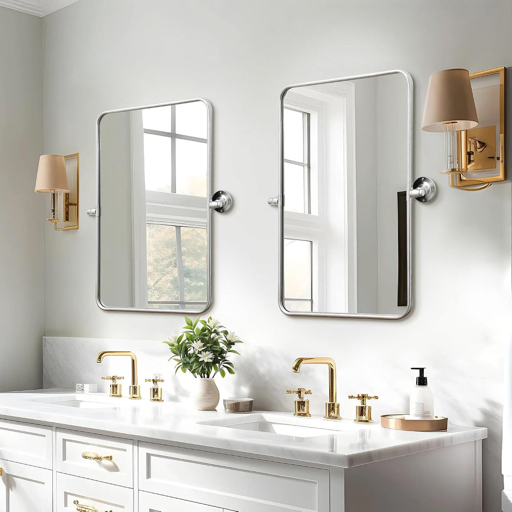 Besdomus Bathroom Pivot Wall Mirror: 20"x30" Silver Vanity Tempered...