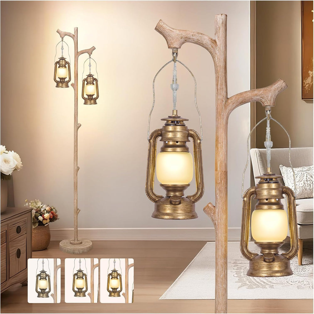 Scenekoy Vintage 68” Tall Resin Floor Lamp with Lanterns, Dimmable