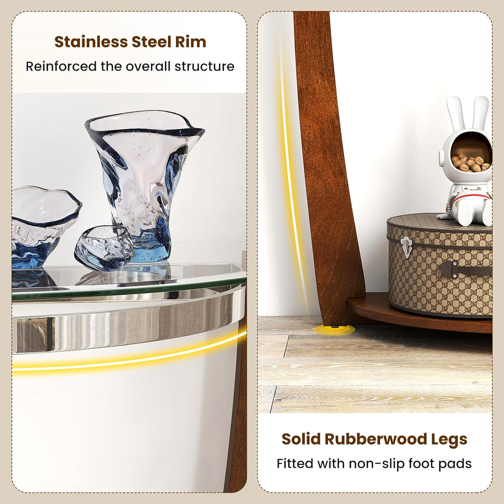 GIANTEX 2-Tier Glass Console Table, Half Moon Modern Entryway Table
