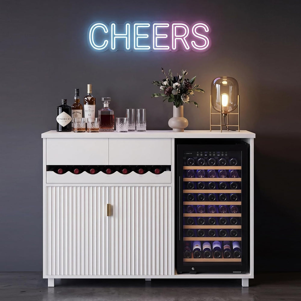 54" Modern Coffee Bar Cabinet with Fridge Space (White)
