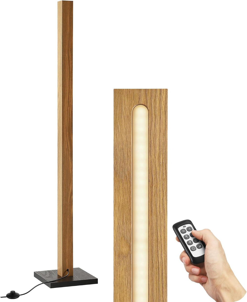 EDISHINE 48.43" Wooden LED Corner Floor Lamp with Remote, Dimmable &...