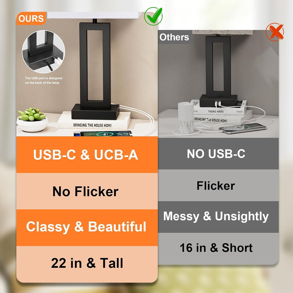 22" Tall Living Room Lamps for Night Stands, Touch Lamp, White&Black