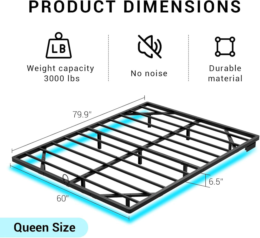 Queen Size Floating Metal Platform Bed Frames with Led & Charging Station