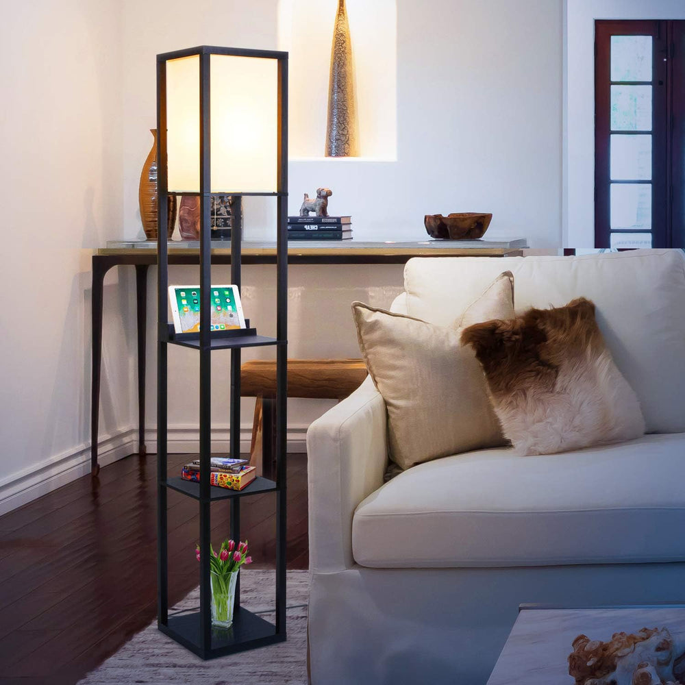 Brightech Maxwell – Modern Shelf Floor Lamp with USB Ports, Wireless Charging...
