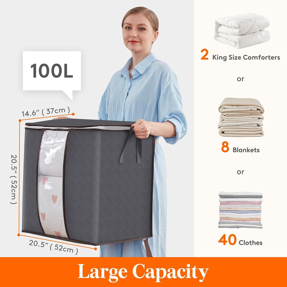 Lifewit 6 Pack 100L Clothes Storage Bins with Lids, Blanket Storage Bags