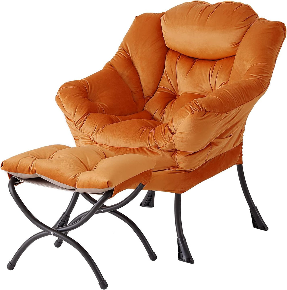 Welnow Lazy Chair with Ottoman, Reading Chair with Footrest, Reddish Brown