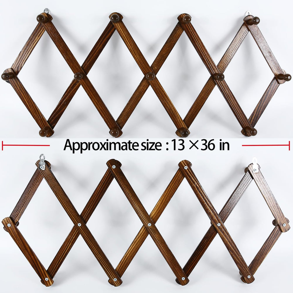 AMAPON Accordion Wall Hanger Expandable Coat Hat Rack 13Peg (Walnut) 2 Pack