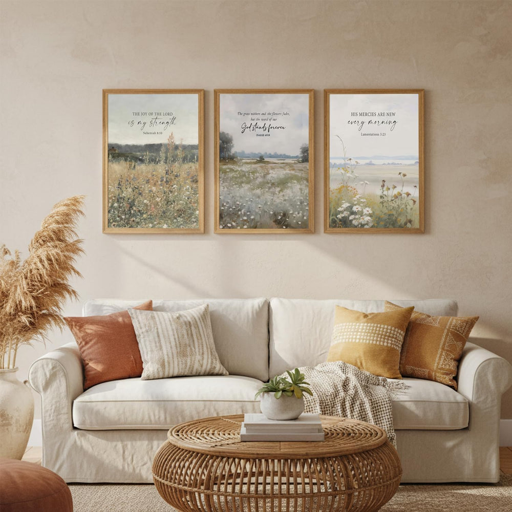 Framed Christian Bible Verse Wall Art Jesus Scripture Floral Canvas Wall Deco...