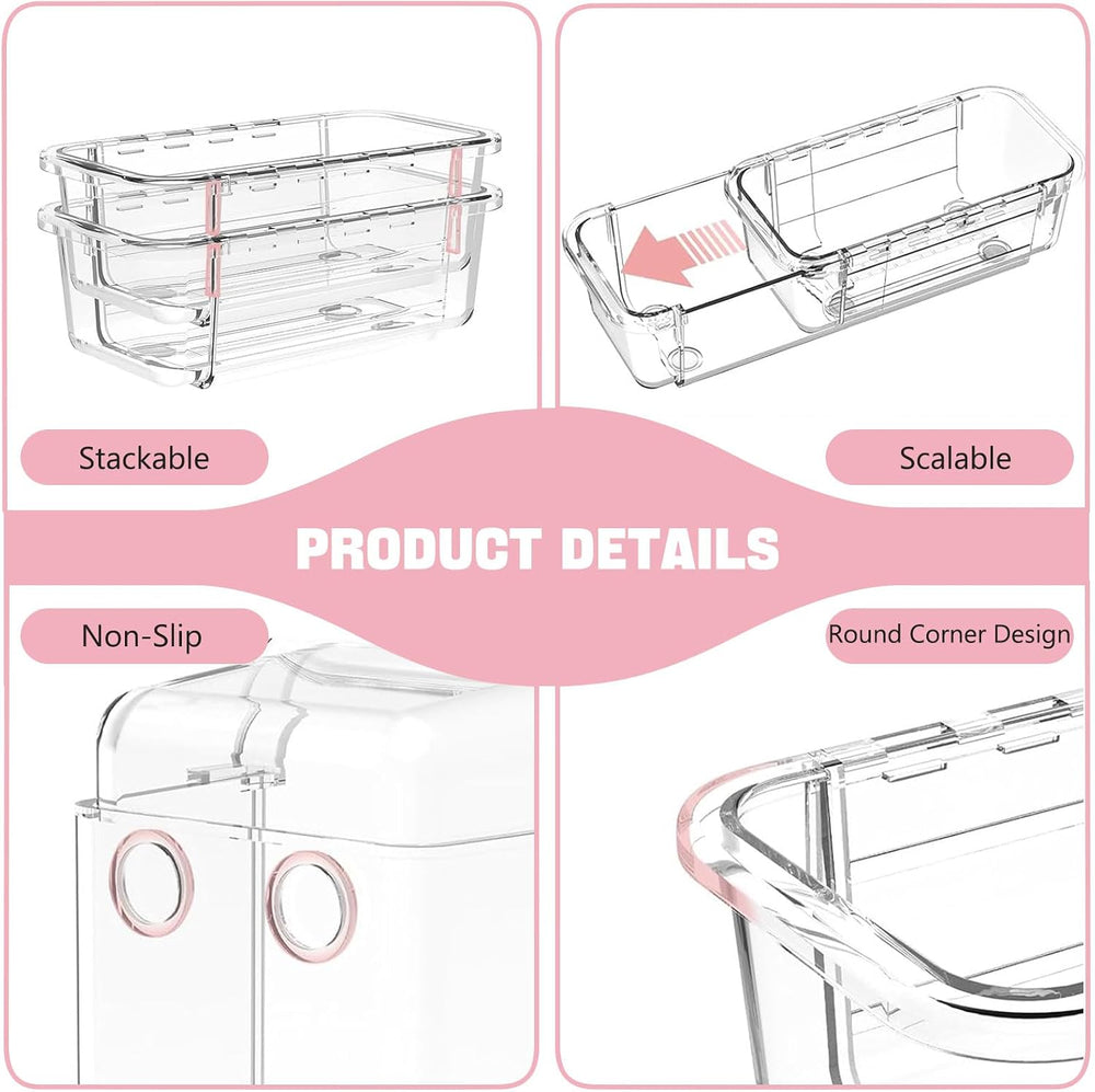 16 PCS Extendable Drawer Organizer Set Clear Stackable Vanity Storage Bins