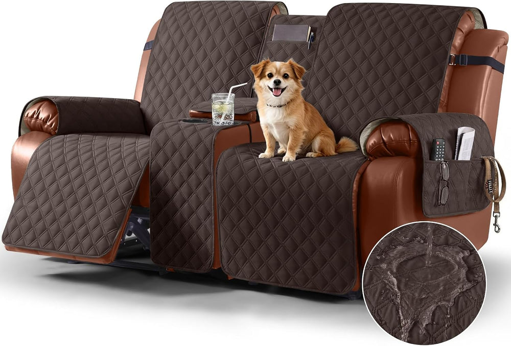 Ruaozz Waterproof Loveseat Recliner Cover with Console, Chocolate