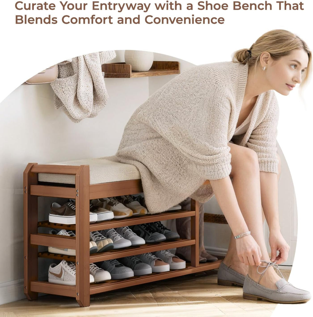 39.4" Shoe Rack Bench with Coat Rack, 3-Tier Entryway Storage Bench