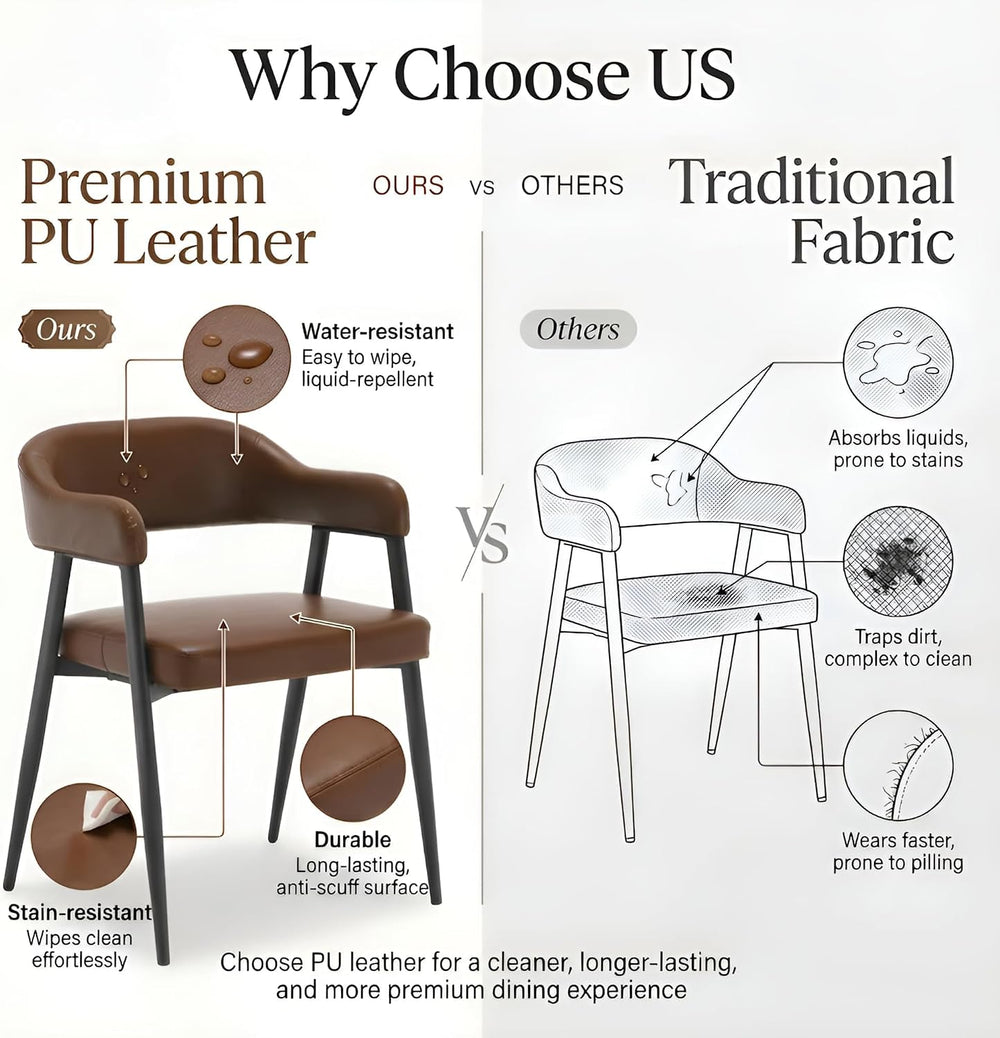 HNY Modern Dining Chairs with Arms Set of 2, Brown Retro Faux Leather Chair