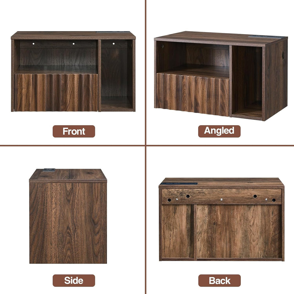 BuildHom Floating Nightstand Set of 2 with Charging Station, Walnut