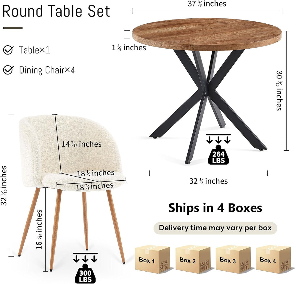 NORDICANA 5 Piece Dining Table and Chair Set, 37-Inch Engineered Wood Round T...