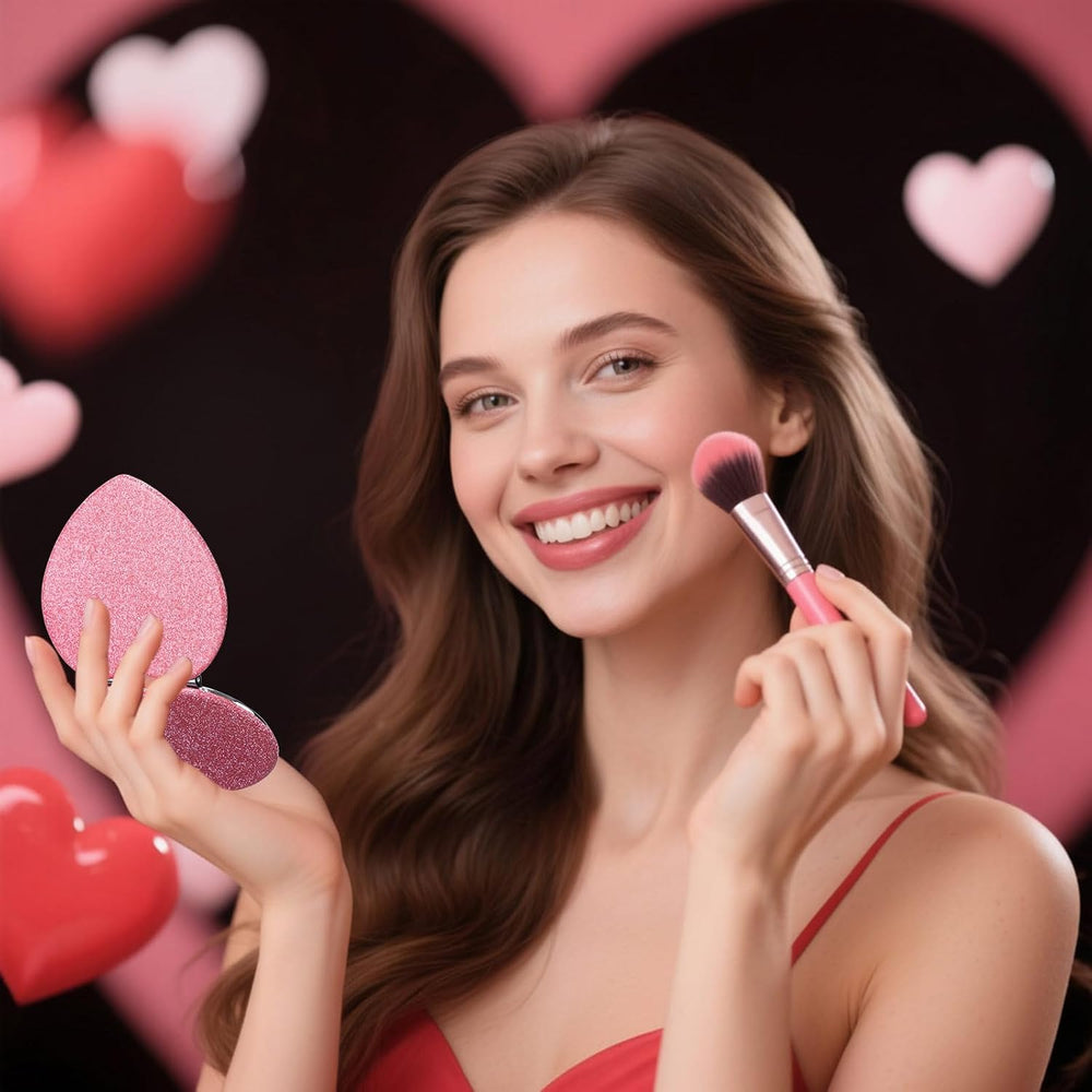 24 Pcs Heart Compact Mirrors Double Sided Magnifying, Pink
